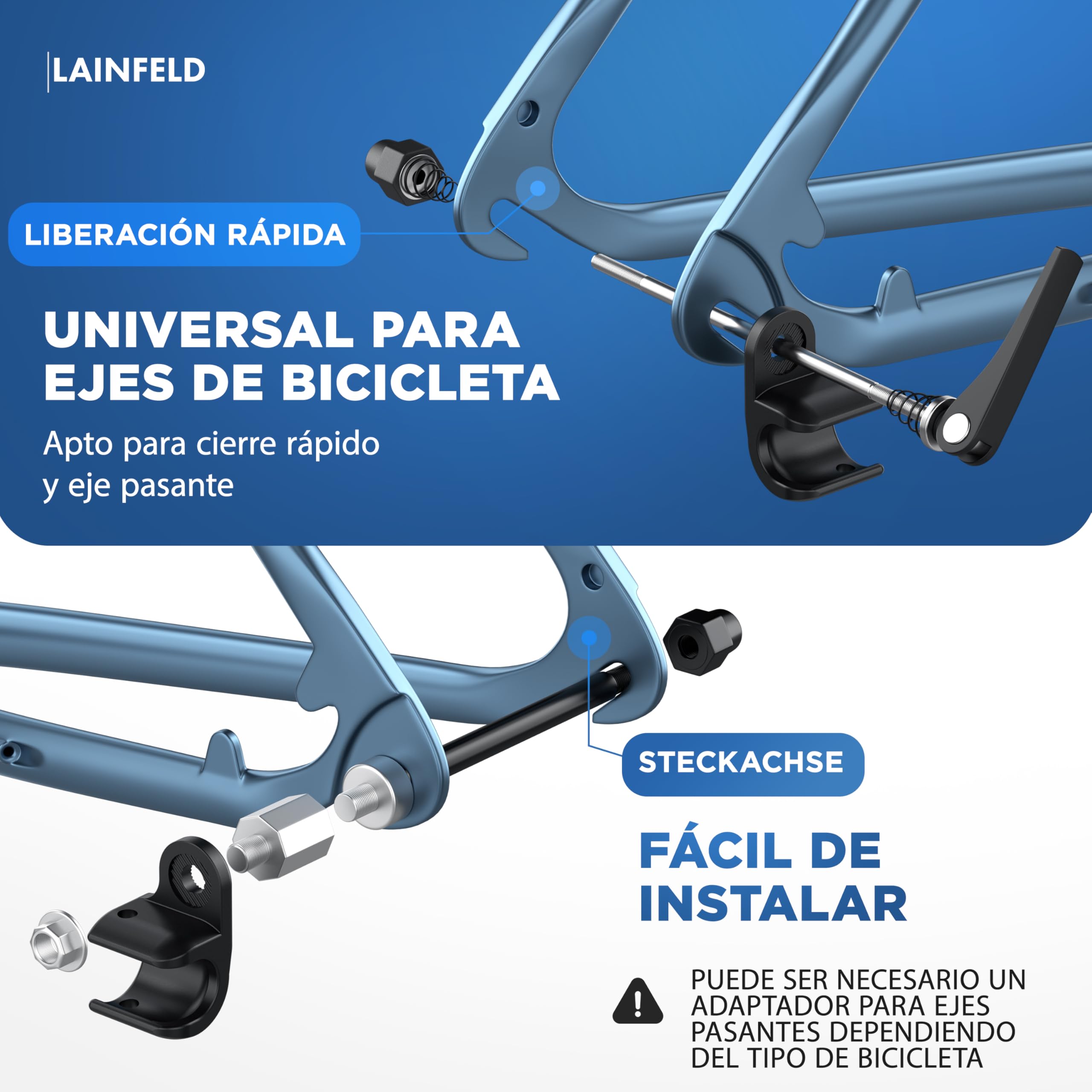 Enganche para Remolque LAINFELD para Thule Chariot & Coaster | Enganche para Remolque de Bicicleta con Pasador de Seguridad Incluido | Montaje Sencillo y rápido en la Bicicleta