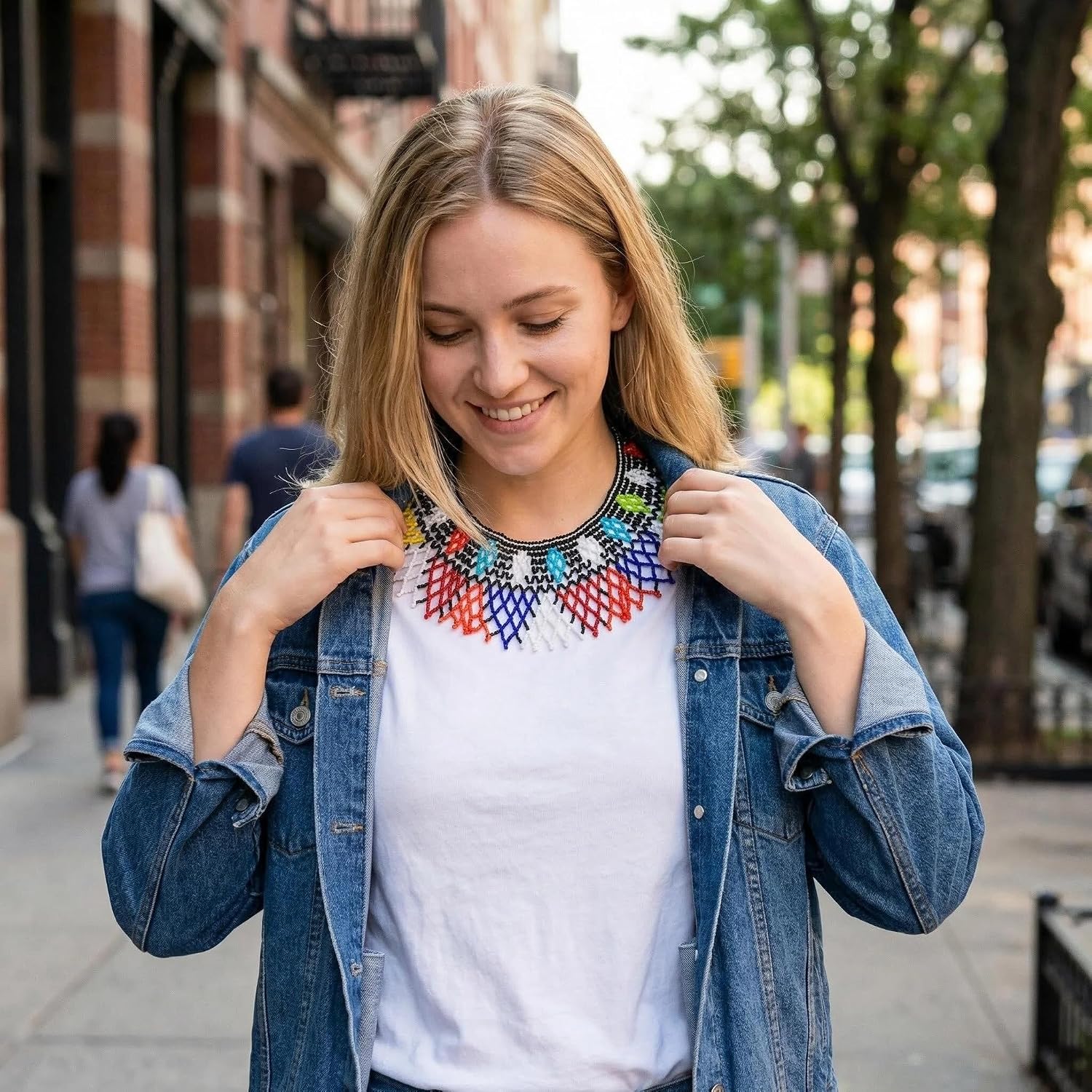 HENGYID Multicolor Beaded Bib Necklace - South African Maasai Style Statement Jewelry for Women - Unique African Choker Necklace Perfect as Sister Gifts