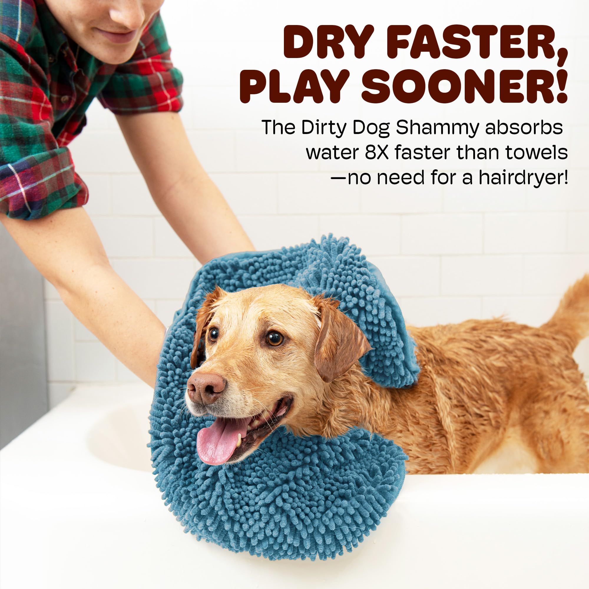 La Toalla Original Dirty Dog Shammy de Microfibra Ultra Absorbente de Secado rápido con Bolsillos de Mano para el manejo y Agarre de Perros húmedos baño, Lluvia, Playa, Lavable a