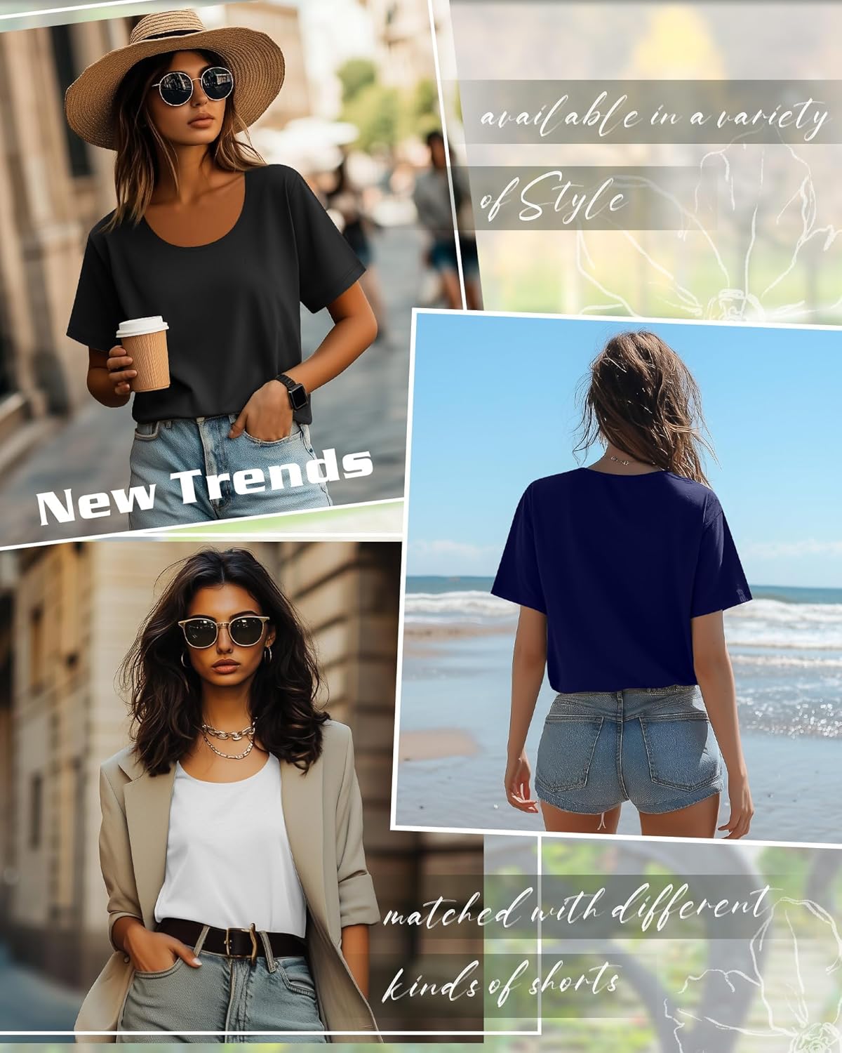 Ficerd 4 Pack Women's Scoop Neck Loose Fit T Shirts Basic Casual Short Sleeve Tops Soft Layer Summer Tees - Image 2
