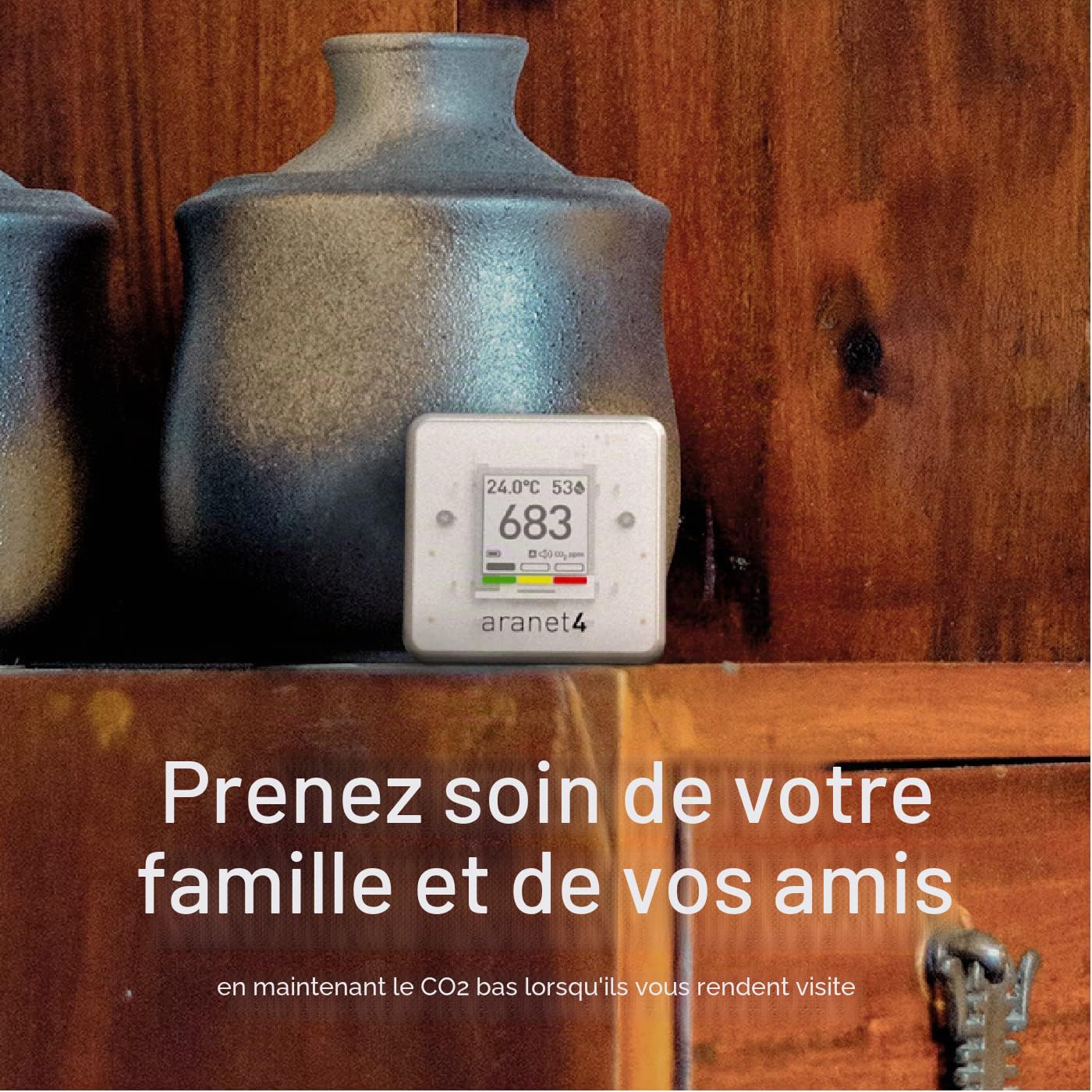 Aranet4 HOME: Moniteur de qualité de l'air intérieur sans fil pour la maison, le bureau ou l'école [CO2, température, humidité, etc.] Portable, avec batterie, écran E-Ink, application mobile