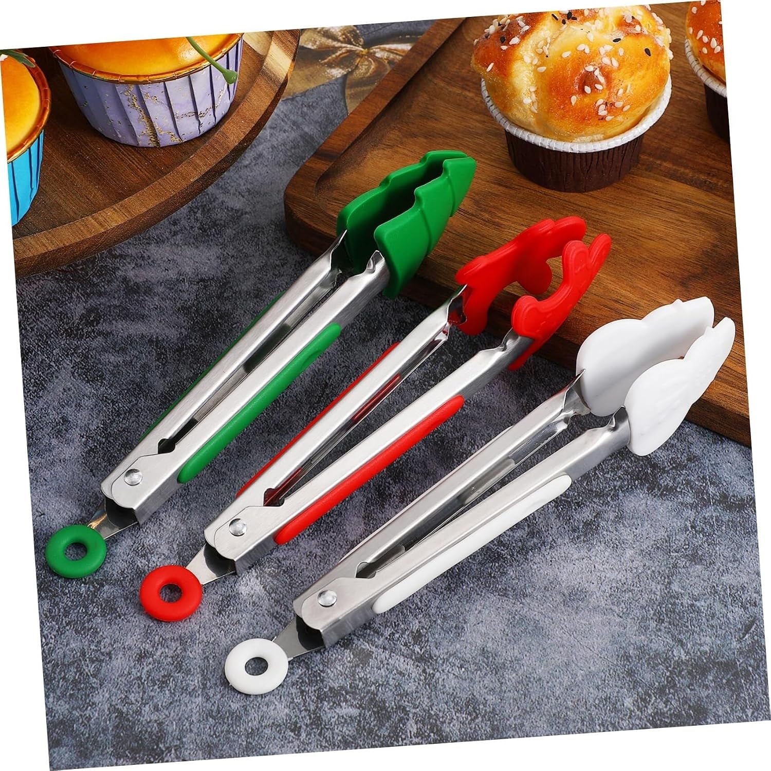 Kitchen Cooking Tongs,3pcs Christmas Kitchen Tongs Cooking Clip Nonslip Cooking Tongs BBQ Serving Tools