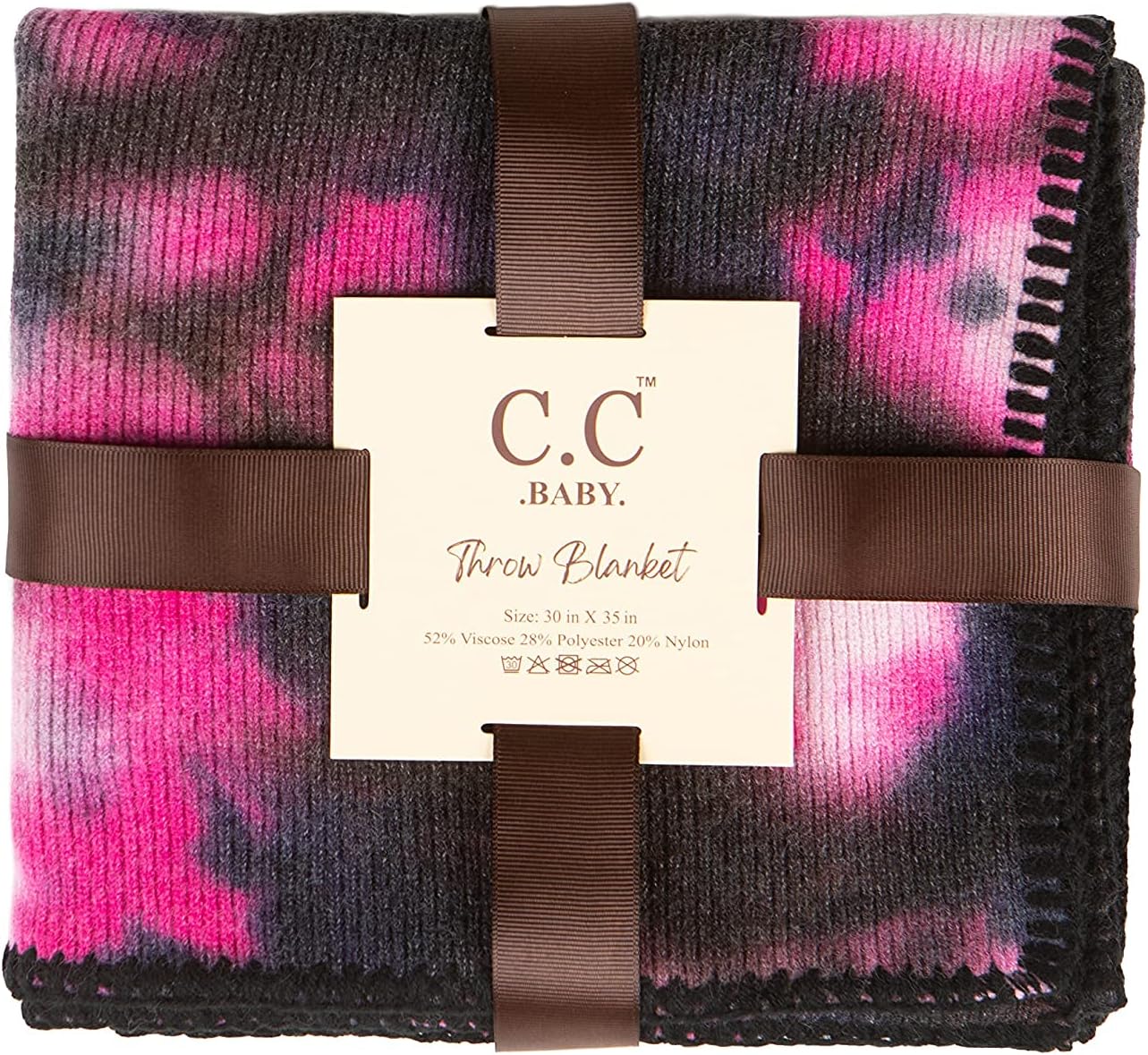 Funky Junque Large Soft Warm Lightweight Baby Throw Blanket with Matching Beanie Bundle for Toddler Bed, Strollers, Naps, Daycare Preschool - Tie Dye - Double POM - Black/Hot Pink