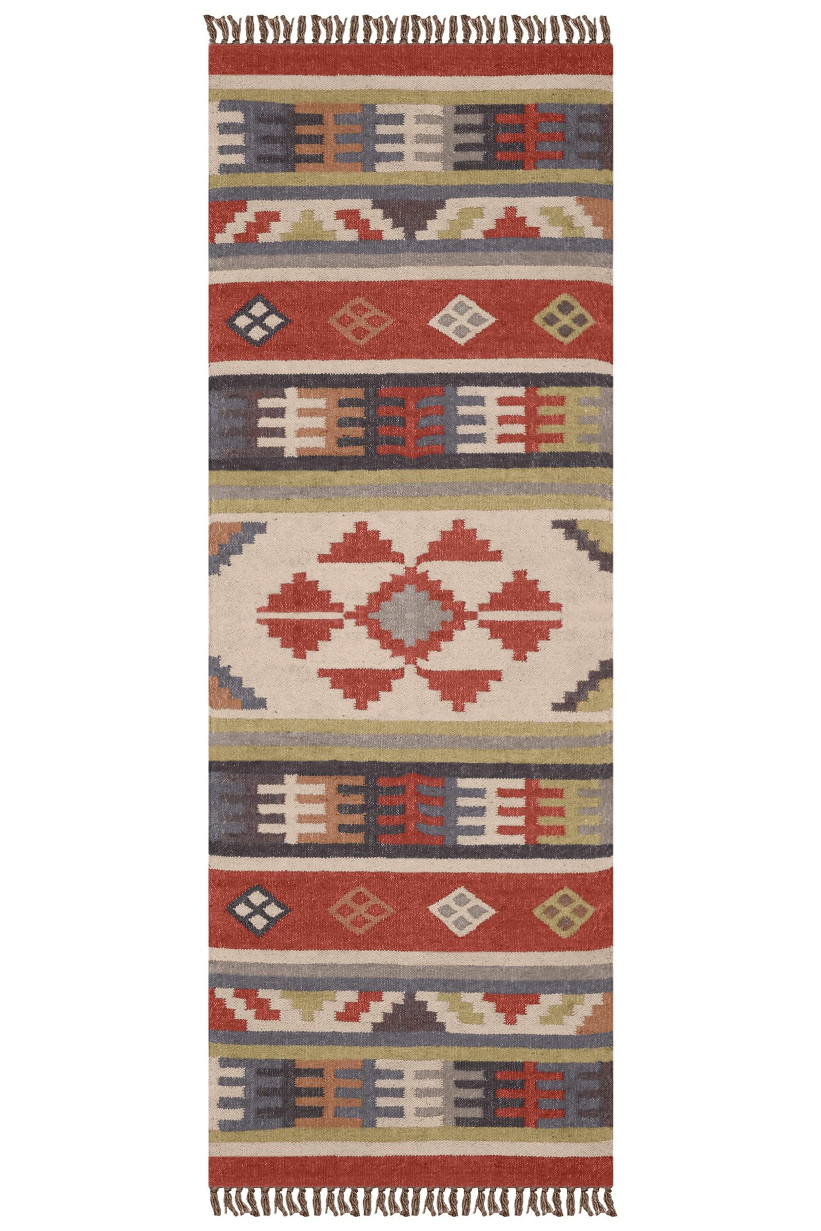 Tapis en jute de laine épais fait main à motif géométrique multicolore