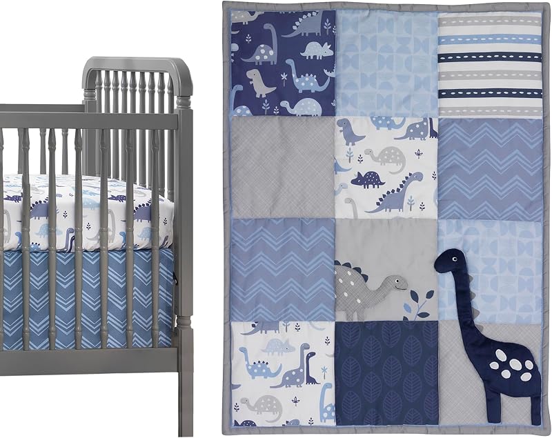 Bedtime Originals Roar Dinosaur Juego de cama para cuna de 3 piezas, azul/gris, 44 x 1 x 35 pulgadas