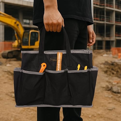 Miniatura 9 de Bolsa de Lona para Herramientas, Bolsa de Almacenamiento de Herramientas de Lona Encerada Resistente de 16 onzas con 1 Compartimento Grande y 10