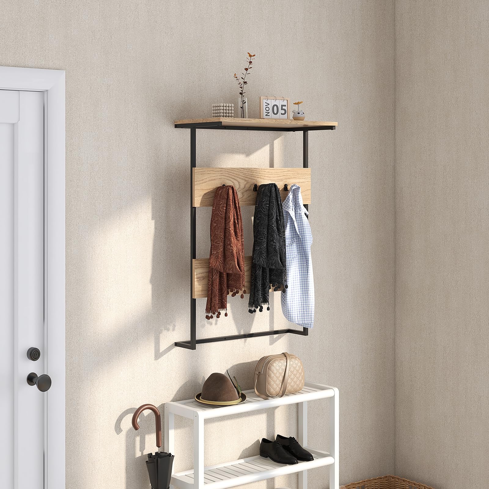 Lot De 2 Porte-manteaux Muraux Evory En Bois De Hêtre - 43,2 Cm - Pour Entrée, Salon, Salle De Bain