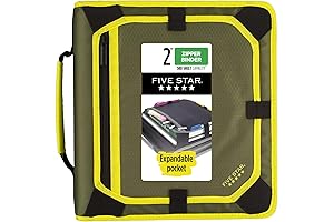 Five Star Zipper Binder, 2 Inch 3-Ring Binder for School, Expansion Panel,...