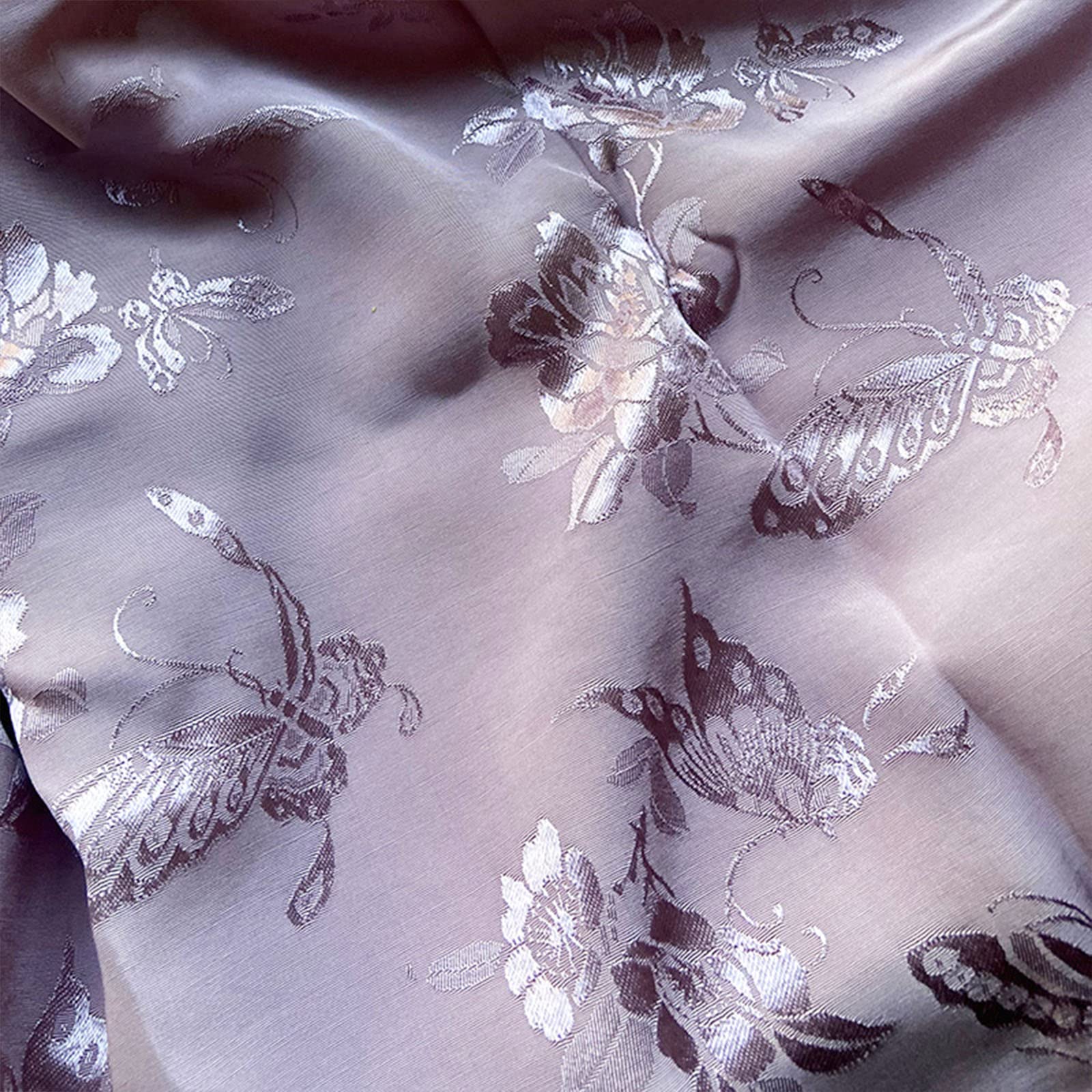 Brokatowa satynowa tkanina kwiatowa do samodzielnego szycia, wzór motyla Dream Purple na koszulę Cheongsam Faux Fabric 150X50cm