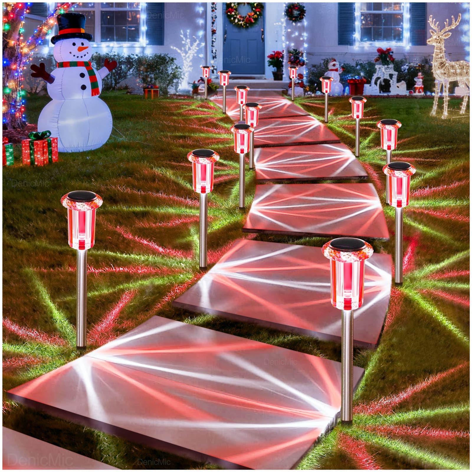 DenicMic Solar Lights Outdoor 10 Pack Waterproof Red White LED Stainless Steel Stake Outside Lights for Yard Pathway Garden Driveway Walkway Landscape Path Lighting Valentines Day Decorations view 8