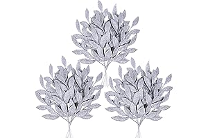 Artificial Silver Glitter Leaf Spray Pick 13"