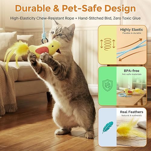 Miniatura 6 de Juguetes interactivos para gatos de interior - Juguetes automáticos láser para gatos, juguete de plumas de pájaro volador, juguete de estimulación