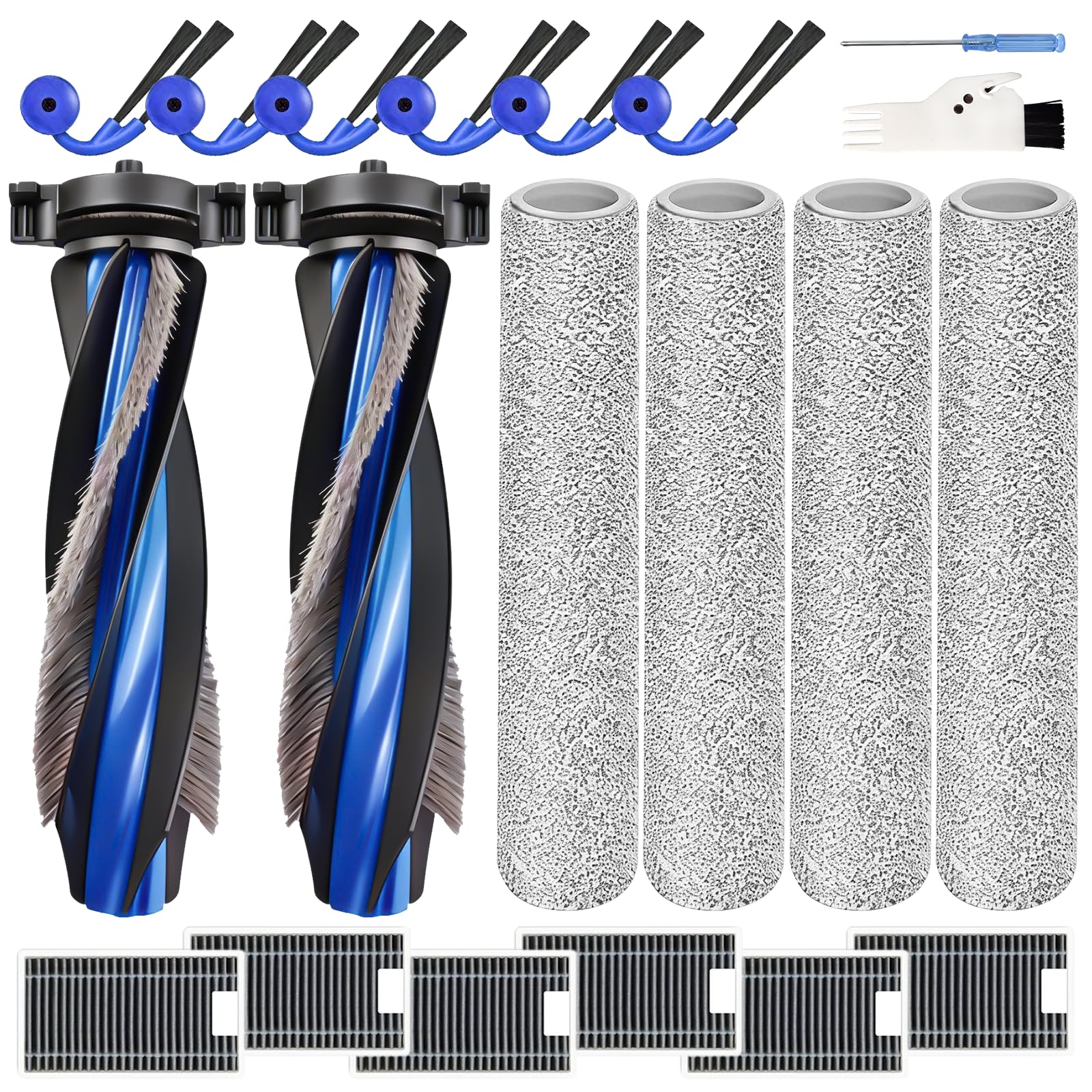 X12 OmniCyclone Zubehör für ECOVACS DEEBOT X12 OmniCyclone/X12/T90 Pro Omni | 20-Teiliges X12 Pro Omni Saugroboter Ersatzteile:2 Hauptbürsten,6 Seitenbürsten,6 Filter,4 Wischwalzen
