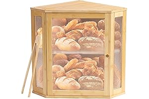 Extra Large Corner Bread Box for Kitchen Countertop & Double Layer Bamboo Bread Keeper