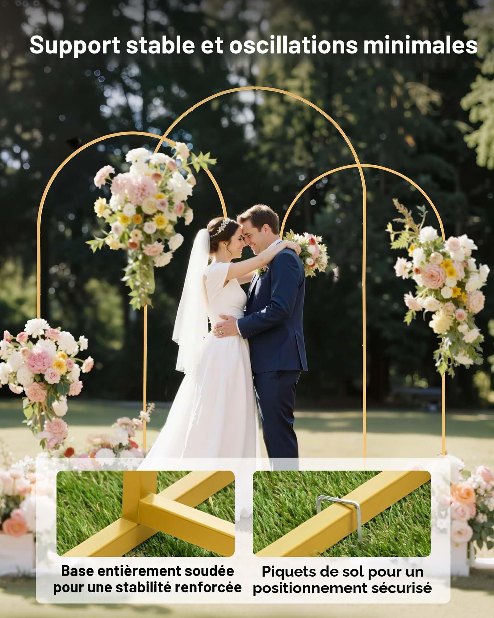 VEVOR Arche de Mariage Lot de 3 Support de Fond Arche 2,4 m 2,2 m 2 m pour Décoration de Mariage, Anniversaires, Remises de Diplômes, Fêtes, Cérémonies, Célébrations, Structure Stable en Métal, Doré