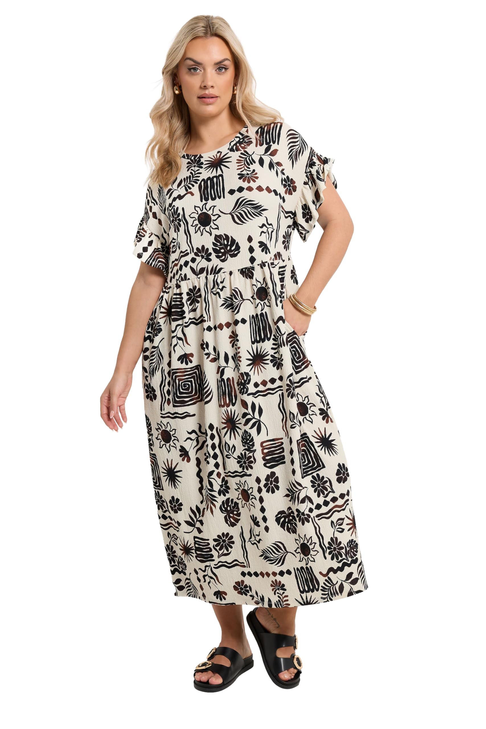 Yours Curve White Abstract Midi Dress - Women's - Plus Size Curve