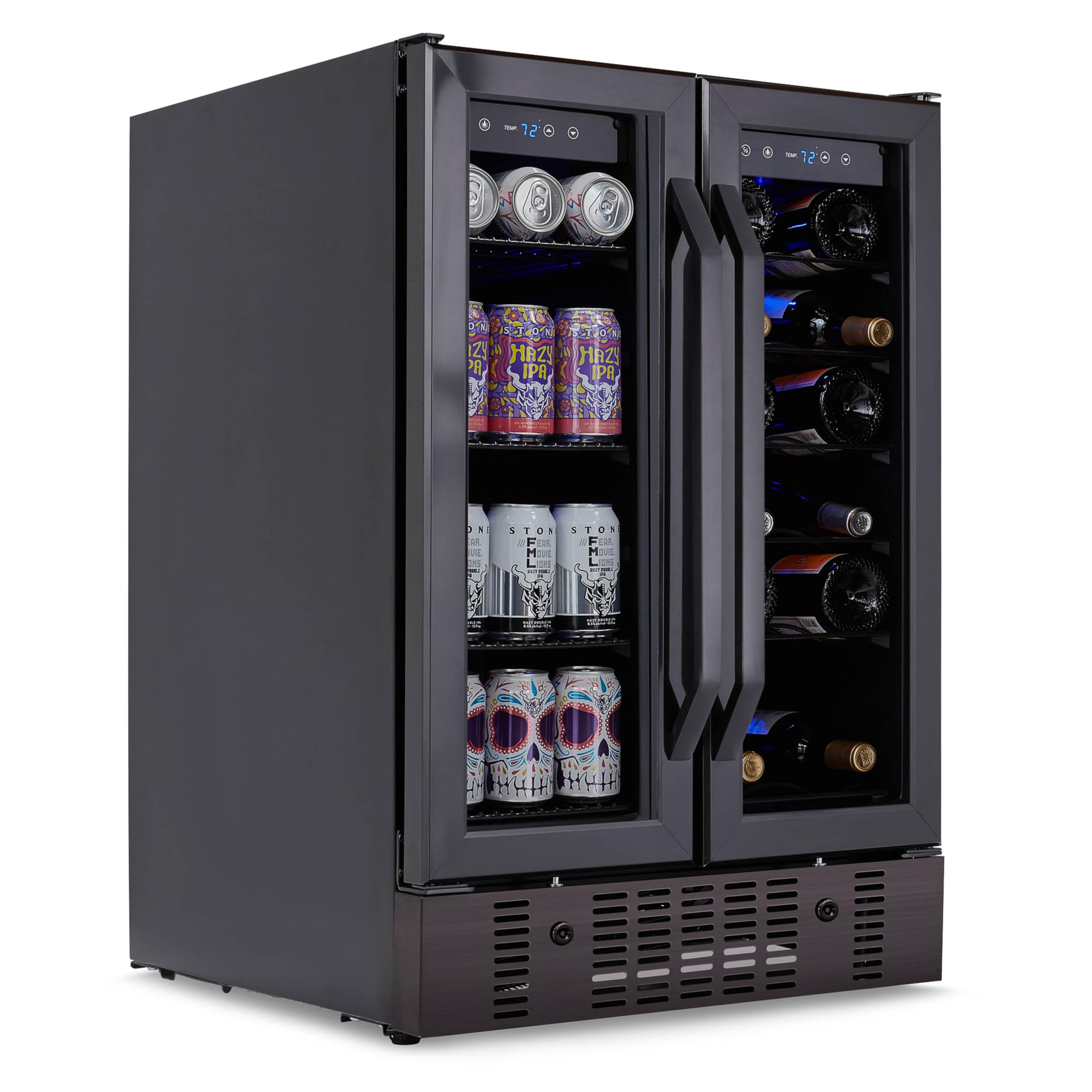 NewAir 24" Dual Zone Beverage Refrigerator & Wine Cooler for 18 Bottles & 58 Cans | Freestanding or Built-In Under Counter Mini Fridge for Beer, Wine and Soda | Black Stainless Steel | Fridge.com
