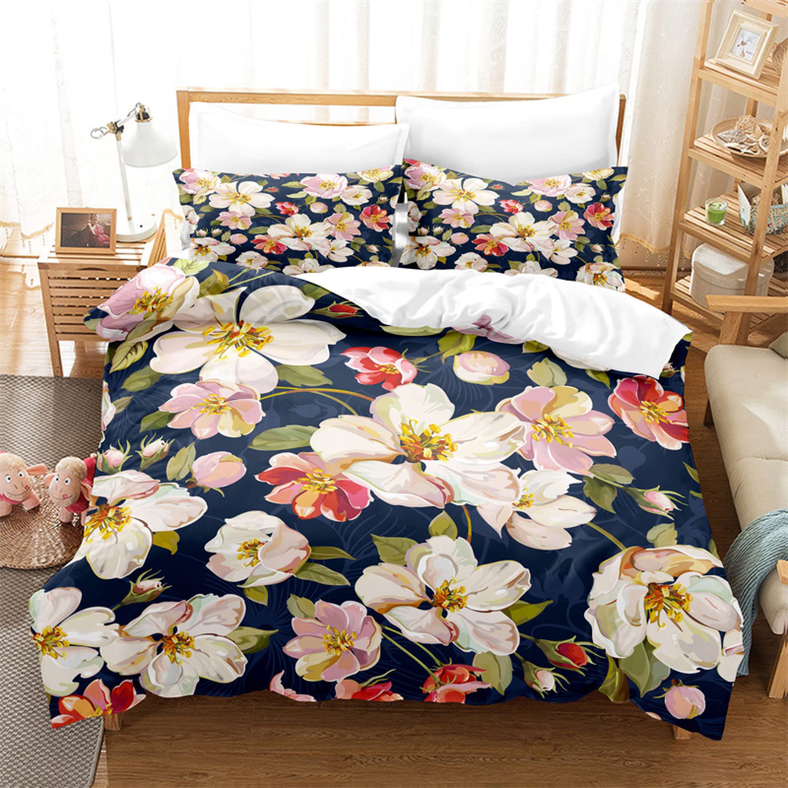 Parure de lit 90x190 enfant jardin coloré avec housse de couette