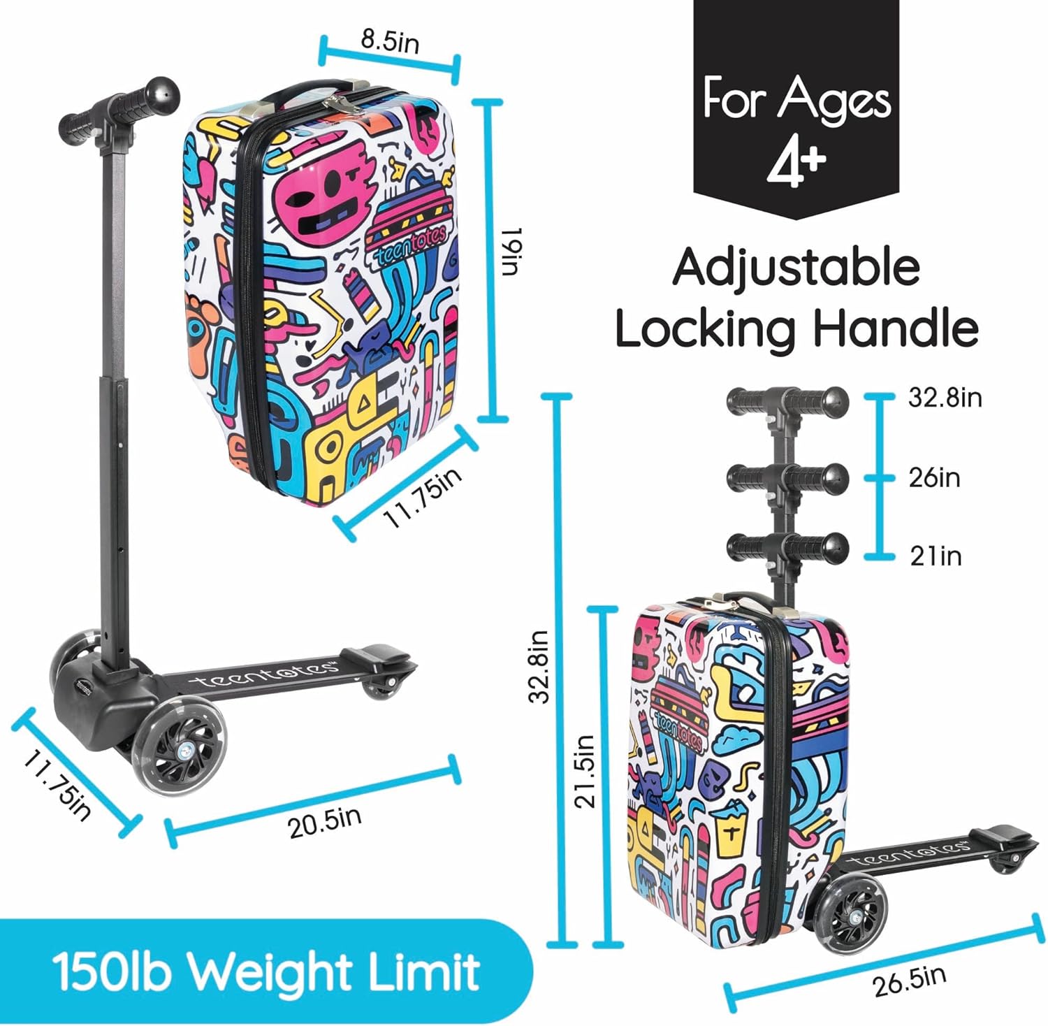 Teen Totes Detachable 4-in-1 Scooter Luggage for Kids – Ride-On Suitcase with Removable Luggage Body, Adjustable Handlebar, Durable Deck & Brake, Carry-On Size – Travel & Play - Image 6