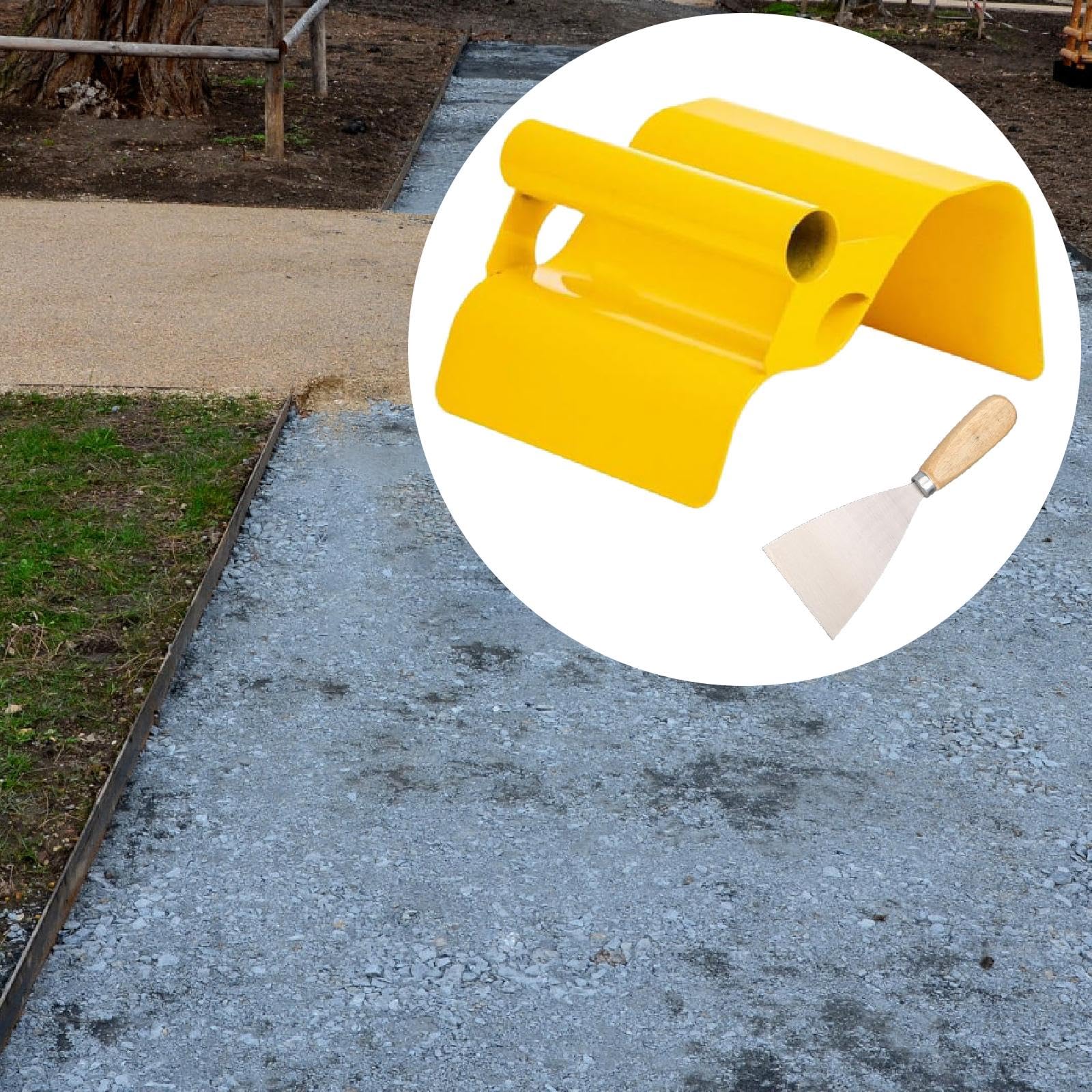 Juego de 2 Paletas para Cemento, Espátulas con Borde de Acero Al Carbono, Mango Antideslizante, Multiusos, Adecuadas para Aceras, Patios, Jardines Y E, Onda Amarilla