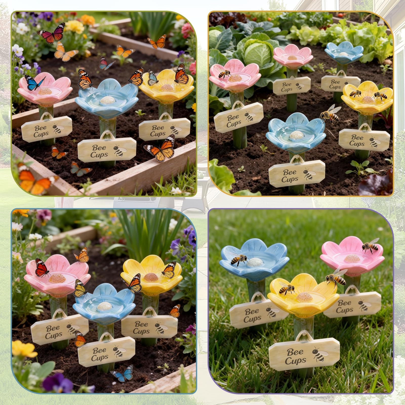3Pcs Cups for Bees, 2026 New Flower Shaped Bee Watering Station for Thirsty Pollinator Garden, Outdoor Butterfly Drinking Feeder, Eco-Friendly Water Bowl for Yard, Lawn, Patio Decor (3Pcs(Mix Color)) — view 7