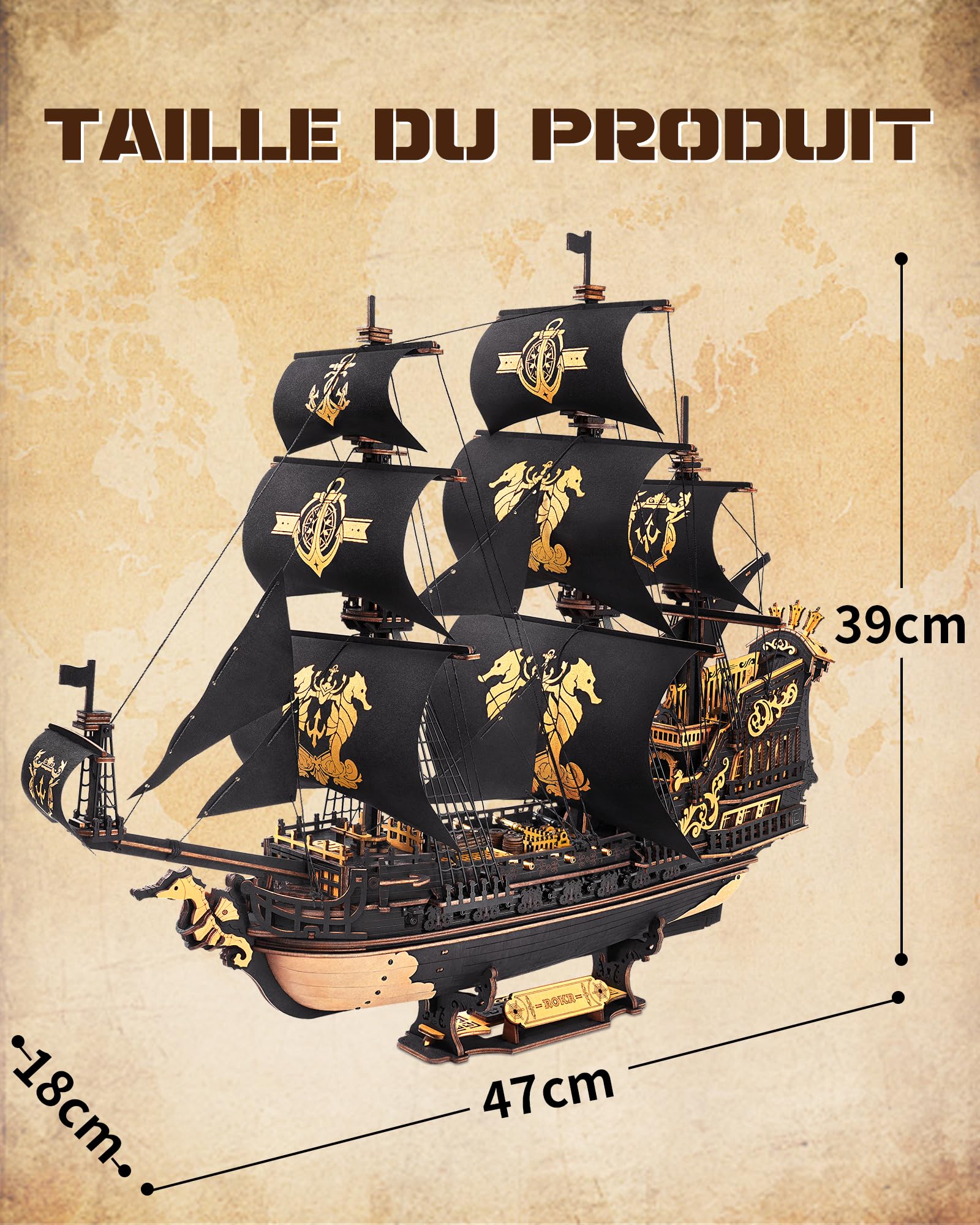 ROKR Maquettes de bateau en bois 3D à construire pour adultes, voilier mécanique à monter soi-même, maquettes de bateaux à construire pour adultes, barque hippocampe MCB02