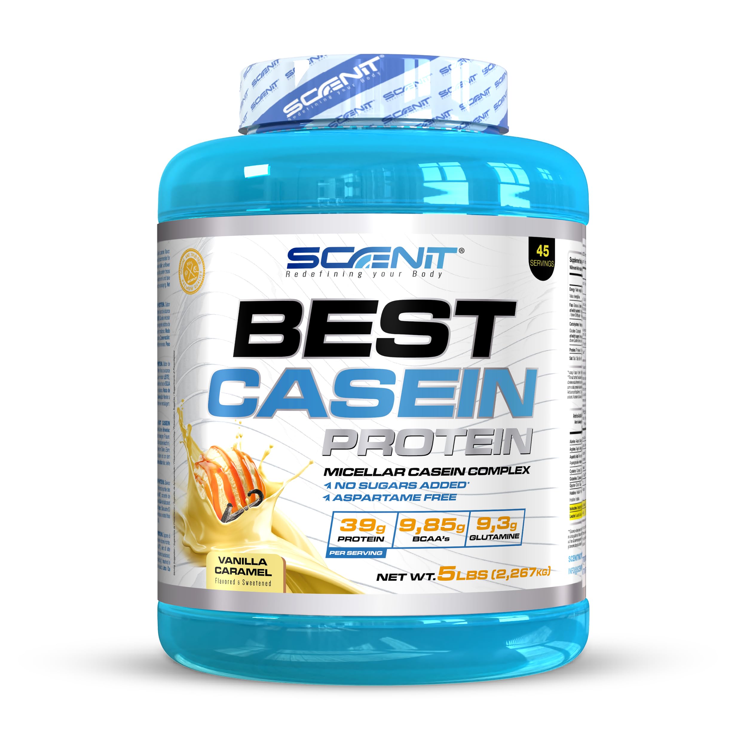 Best Casein Protein - 2,27 kg - Caseina Micelar con Proteína Whey - Caseina Proteina en Polvo con Alto Contenido en Proteínas (Sabor Vainilla Caramelo)