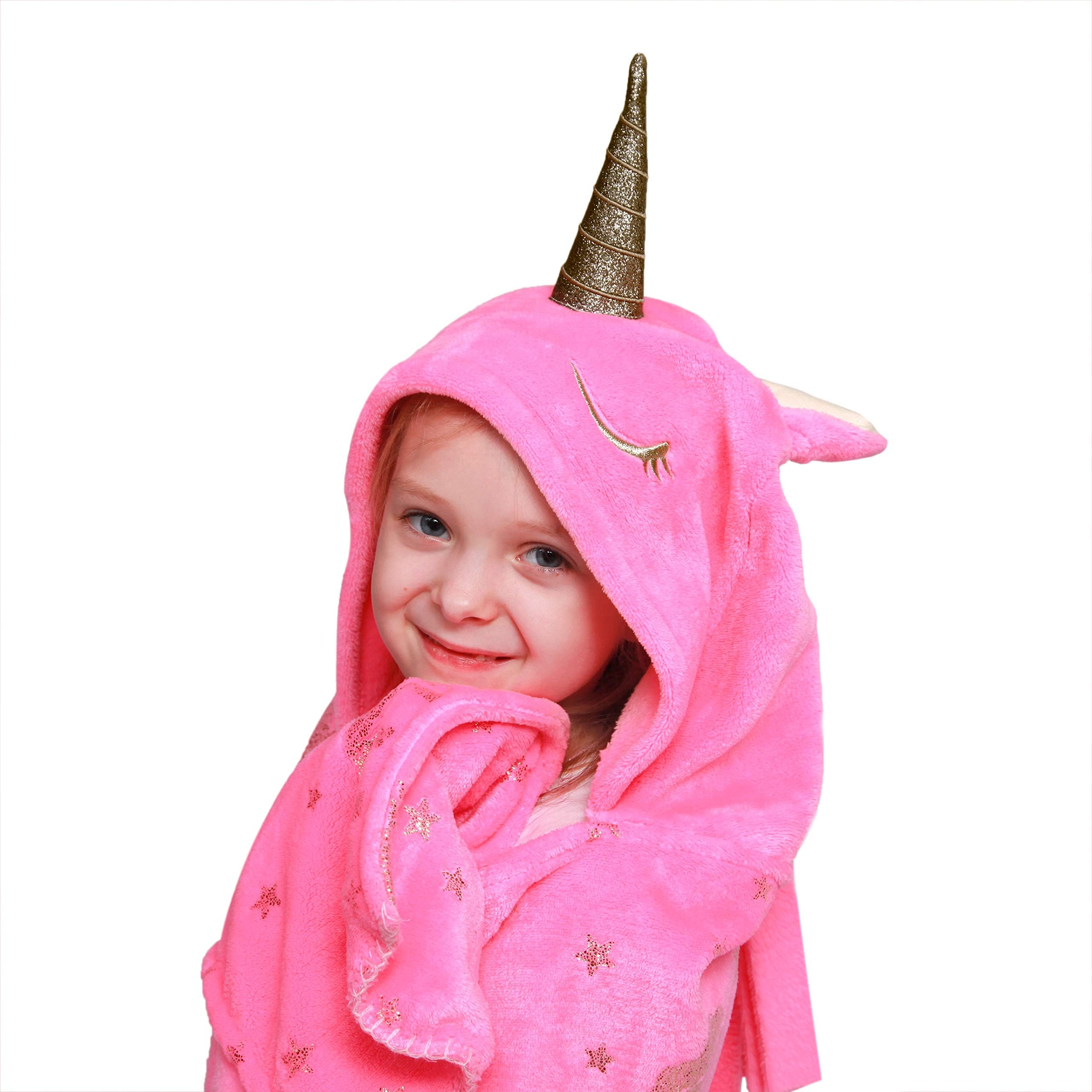 Kids Unicorn Hooded Blanket Soft Fleece Absorbent Toddler Throw,115x145cm