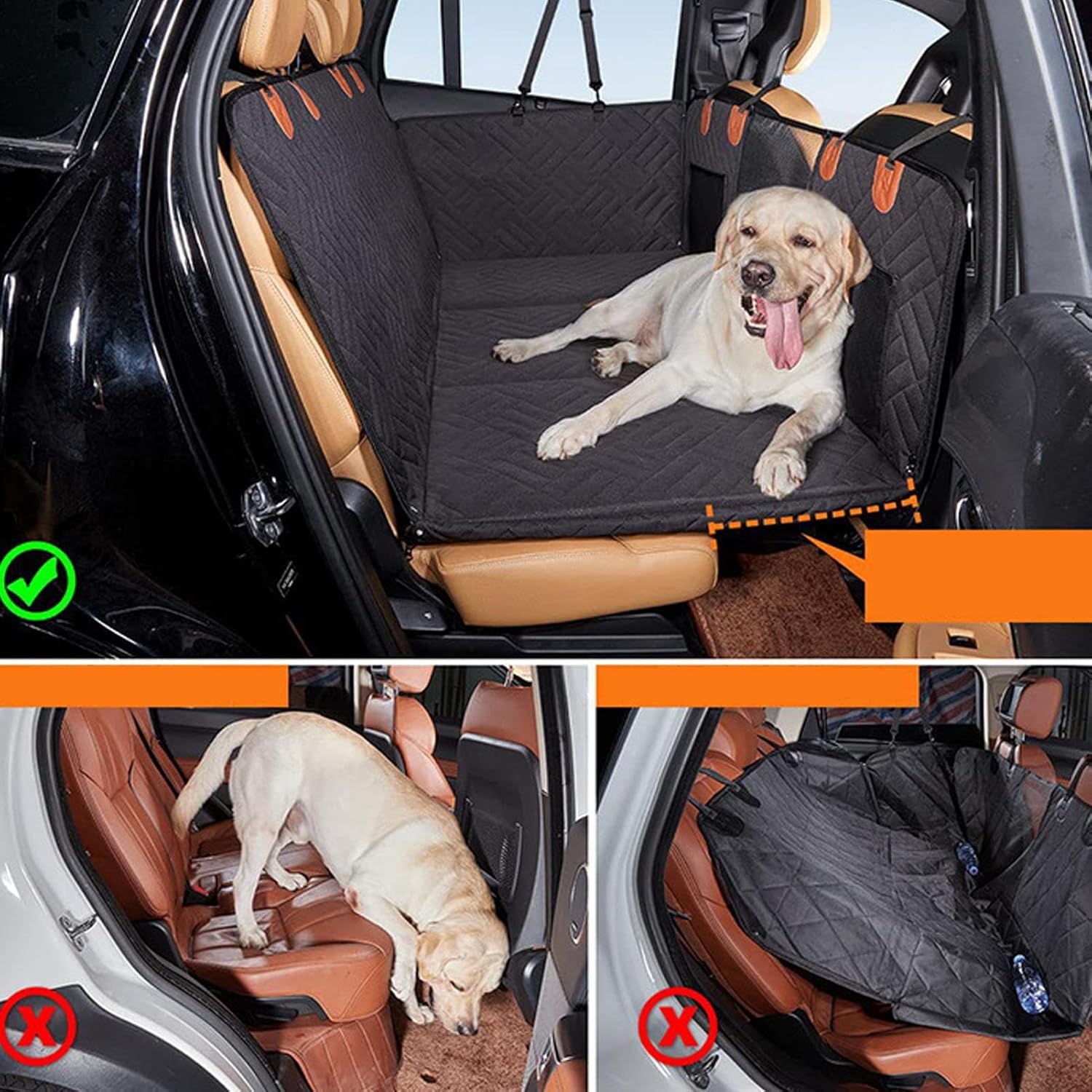 自動車用ペットシートカバー - 耐久性のある防水トラック後部座席プロテクター、安全アンカーストラップ付き傷防止ハンモックライナー、犬