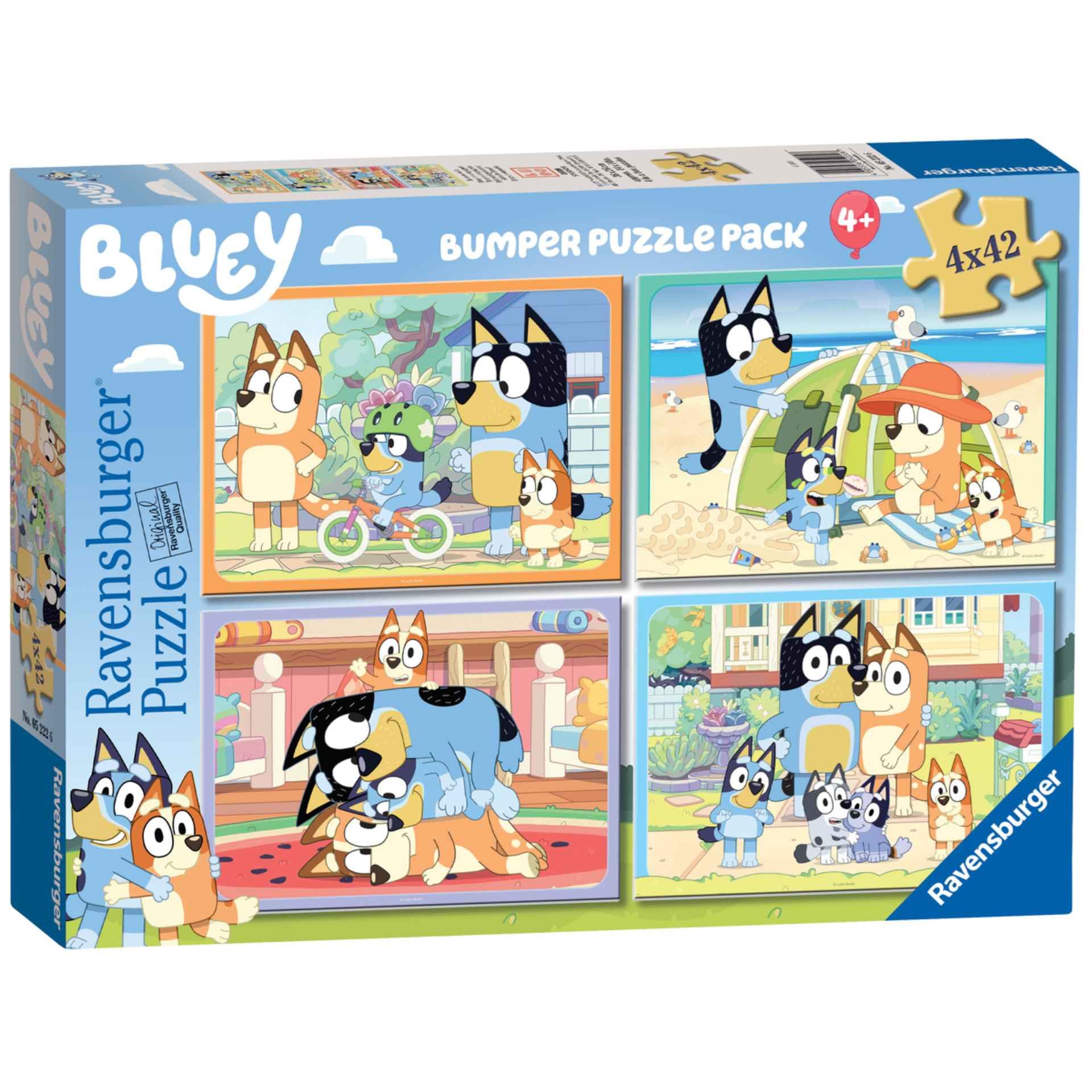 Ravensburger - Puzzle Bluey, Puzzle 4 puzzles x 42 piezas Bumper Pack, Puzzle Bluey 4 Años, Puzzles para Niños, Puzzle 4 Años, Bluey Juguetes, Bluey y Bingo, Juguetes Niños 4 años, Regalos para Niños