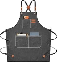 AFUN Heavy Duty 16oz Cotton Canvas Chef Apron for Men Women - Cross Back Straps, Oversized Pockets, Grey Work Apron