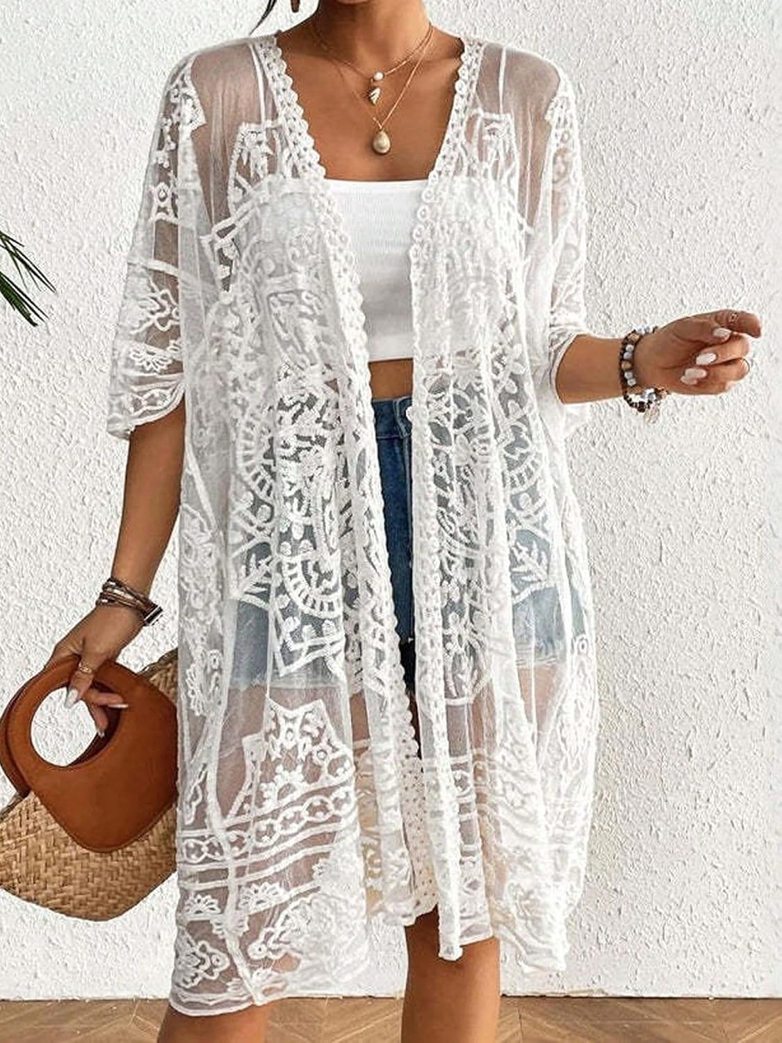 Womens Sexy Hollow Lace Cardigan Beach Water With A Pullover Bikini Smock cover ups for swimwear