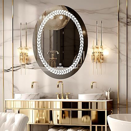 NEVEX Oval Wall Mounting Led Mirror with Bathroom,Light Mirror for Wash Besin,Size 18X24 inch|Mirror with Light 3 Tone (Cool White, Natural White, Warm White).