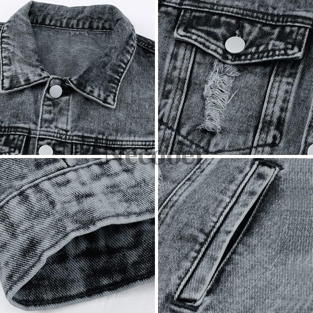 Necooer Women's Jean Jacket Distressed Washed Button Up Boyfriend Denim Jacket Coat With Pockets - Image 5