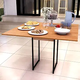 Mesa de Jantar Industrial Moderna, 90 x 90 cm, 4 Lugares, Pés em Aço Carbono, Preta (Freijó)