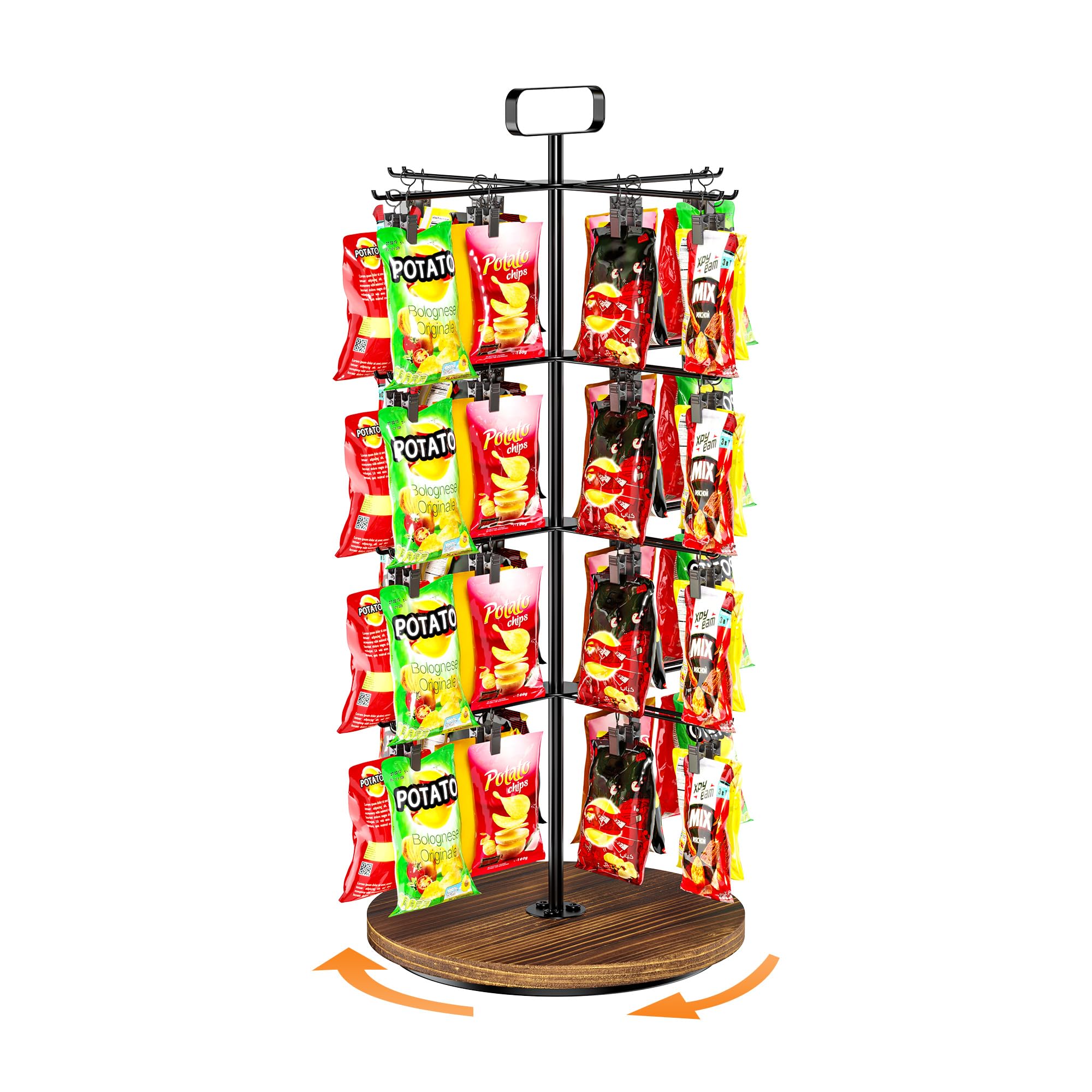 360°Chip Rack Display Stand, Sweet Snack Bar Organizer for Countertop