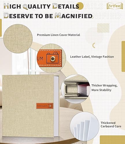 Miniatura 3 de Artfeel Álbum de fotos autoadhesivo para álbumes de recortes, libro de fotos para fotos de 4 x 6, 5 x 7, 8 x 10, álbum de cubierta de lino para