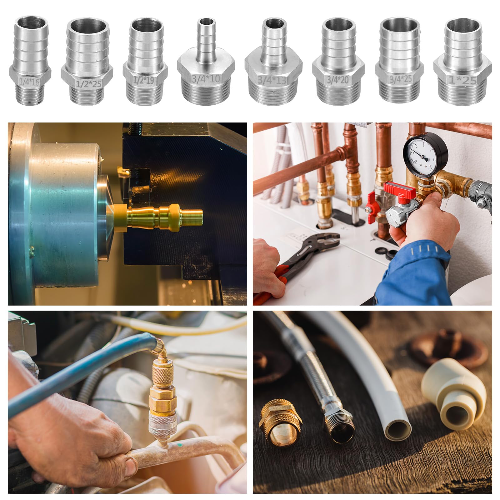 sourcing map 10 piezas de acero inoxidable con púas NPT macho de 1 pulgada a manguera de 1 pulgada ID para instalación de tubería de cerveza casera, conector de torre de rosca directa, construcción