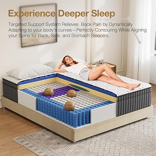 Miniatura 5 de Colchón tamaño matrimonial en una caja, de espuma viscoelástica de gel de 12 pulgadas y resortes en bolsillo híbrido con colchones de cero presión,