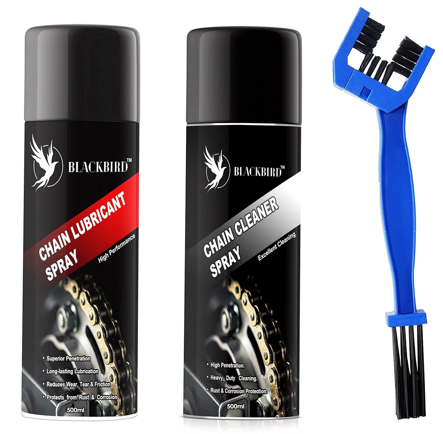 BLACKBIRD Bike Chain Lube and Chain Cleaner Spray 500ML with Chain Cleaning Brush Bike Chain