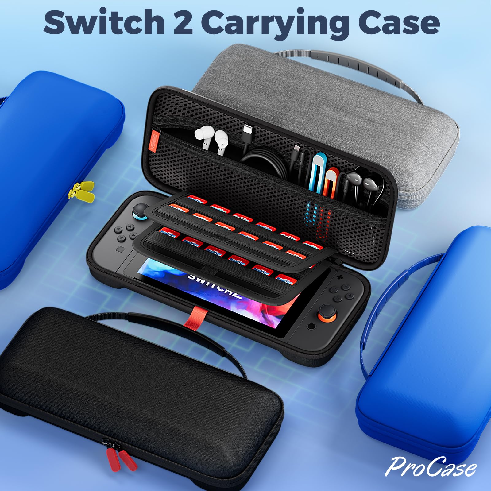 ProCase Borsa per Console Custodia per Nintendo Switch 2 2025 con 24 Slot per Schede di Gioco, Custodia Protettiva Dura da Viaggio Portatile Adatta per Console e Accessori -Nero