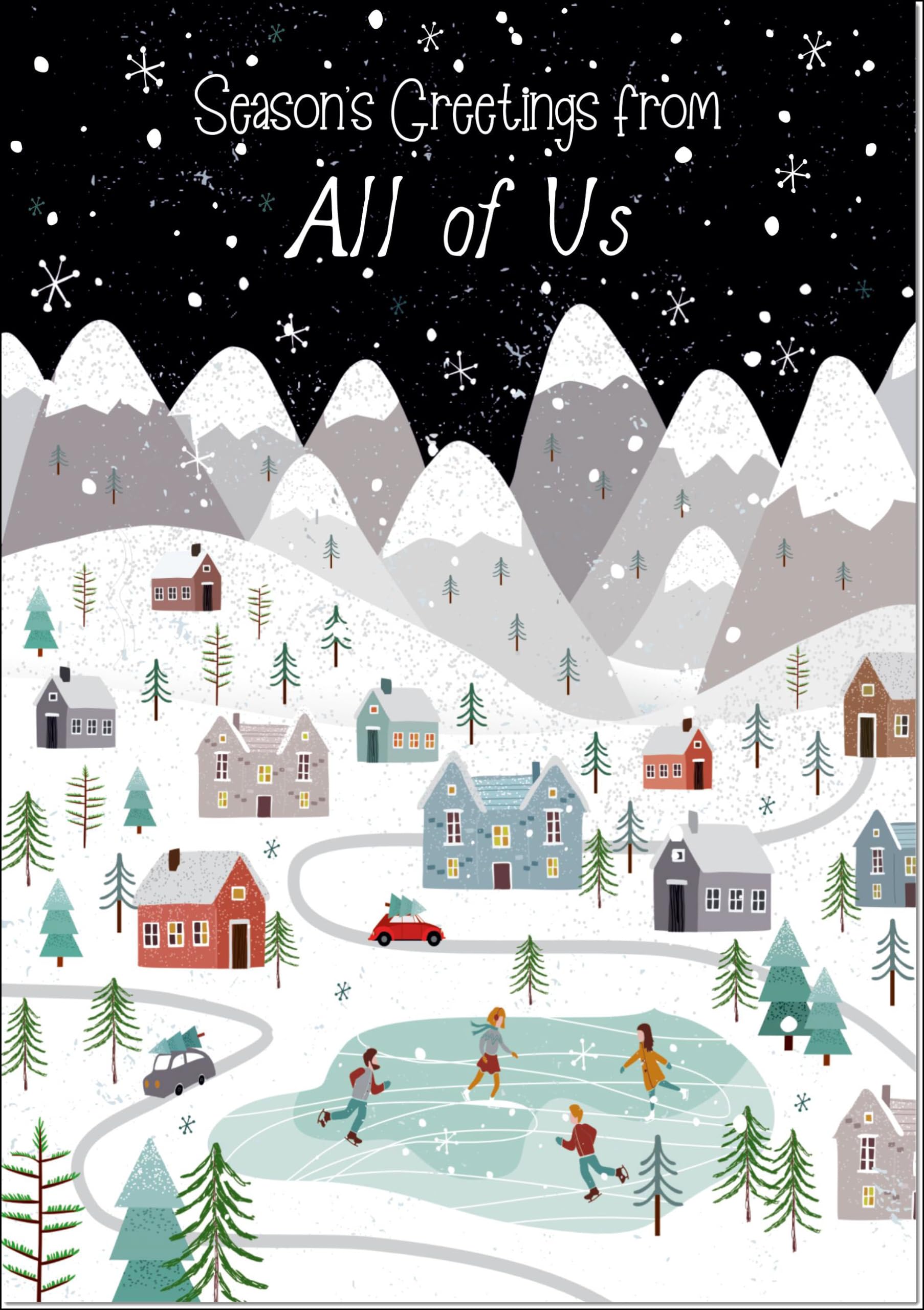 doodlecards From All Of Us Christmas Card Mountain Scene In Snowy Village Large A4 Size Christmas Card for From All Of Us with Plain Envelope — image 1