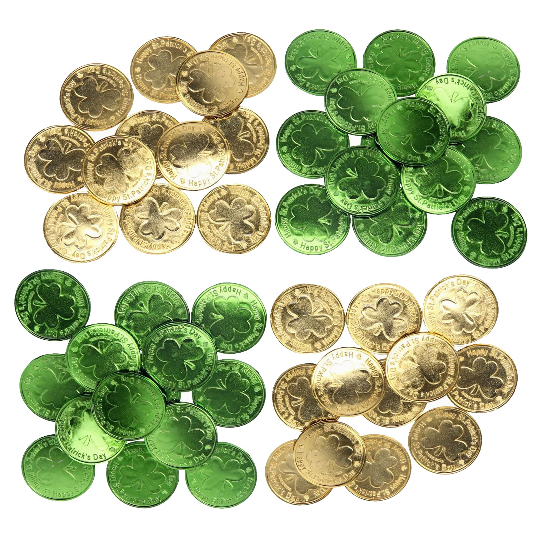 Sieman 24 sztuki Patrick's Day Clover monety na szczęście, tworzywo sztuczne, posypka stołowa z listkami koniczyny, worek ze sznurkiem na akcesoria na imprezę (24 sztuki/zielony)