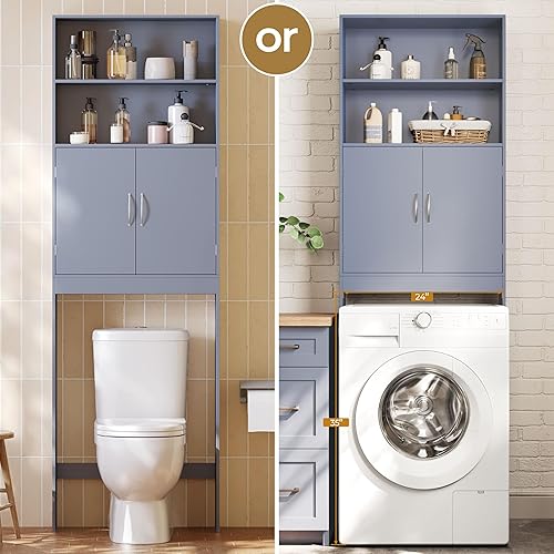 Miniatura 9 de Yaheetech Over The Toilet Storage, Taller Bathroom Organizer Space-Saving Storage Cabinet with Adjustable Shelves and Double Doors, 77 in H, Grey