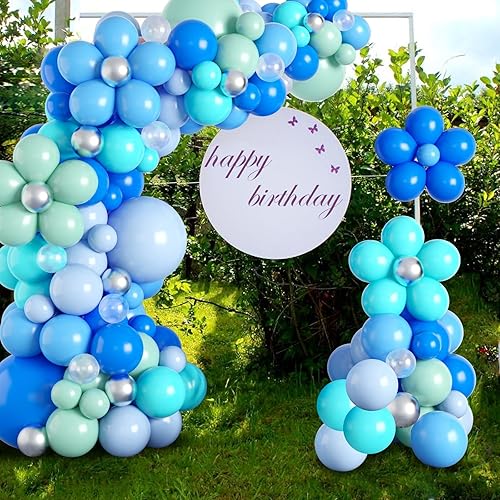 Miniatura 4 de Guirnalda de globos de color azul y verde, kit de arco de globos de flores con globos de plata metálica azul verde mate para niños, baby shower,