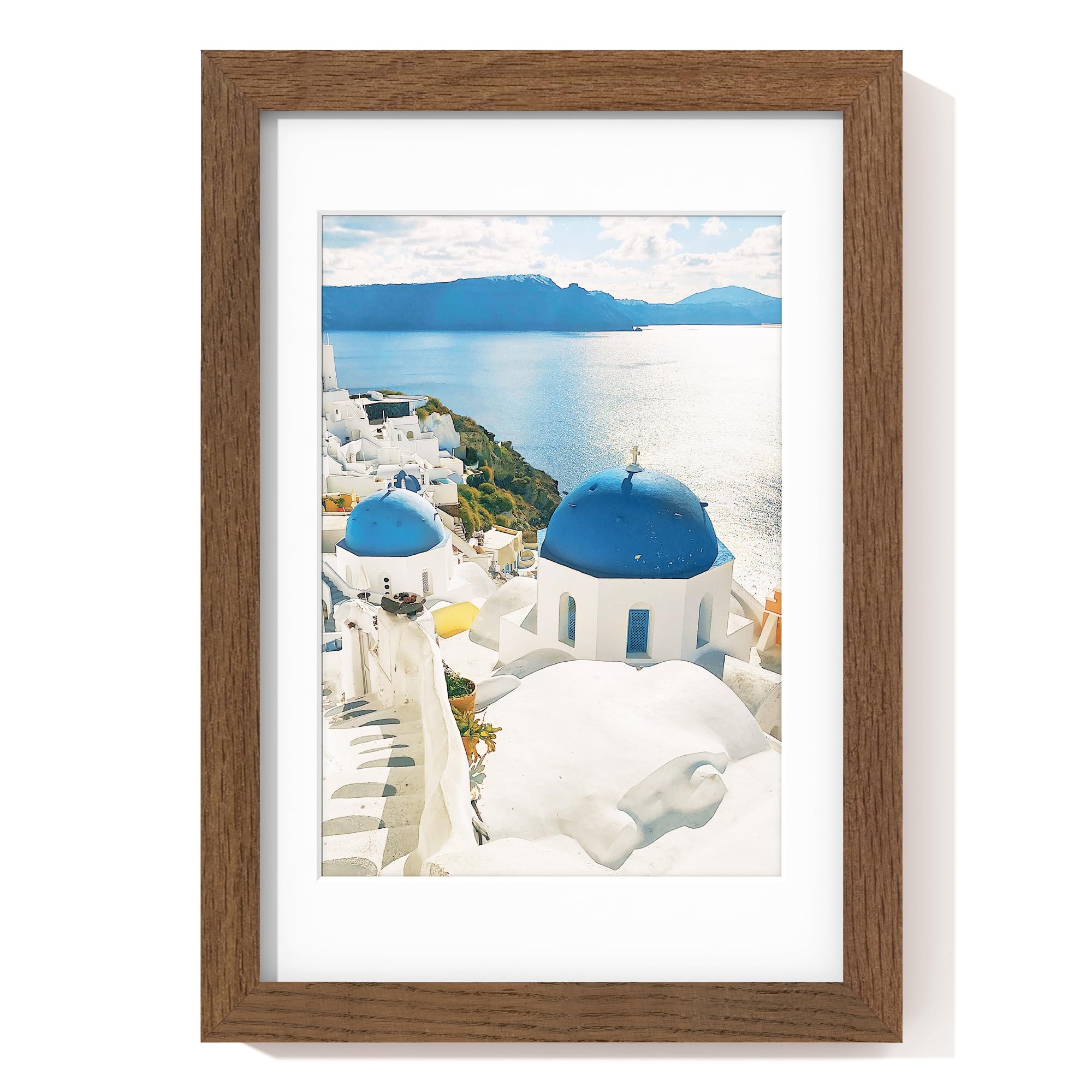 A4 Picture frame Solid Oak Wood, 8.3 x 11.7 Frames for Wall, A4 Photo Frame with Mat for A5 inch Print, 8.25 by 11.75 Poster Frames, 8.3x11.7 Frame with Glass, Wall Kit, Walnut — image 1