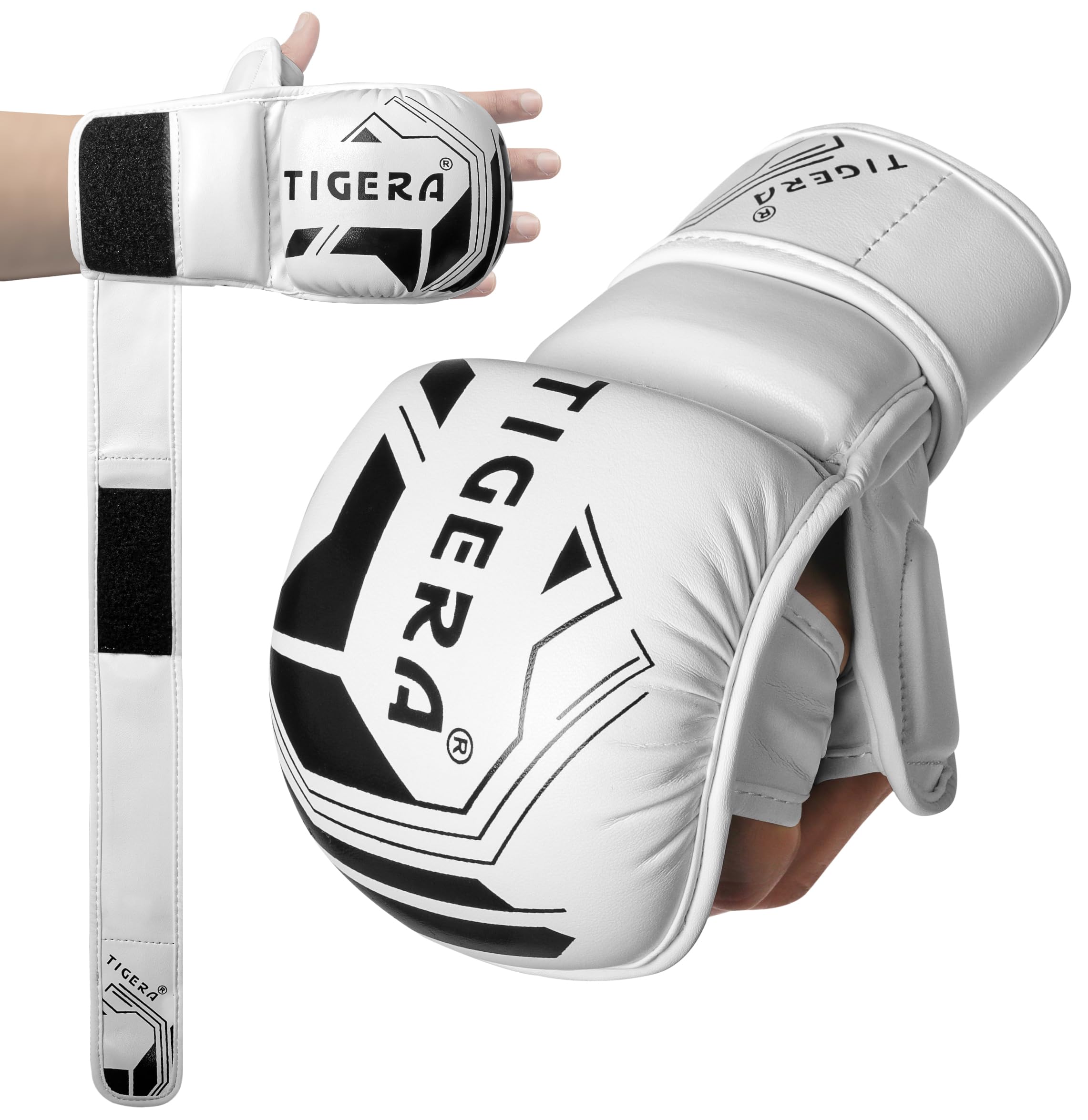 TIGERA Guanti MMA | Open Palm Sparring & Grappling Mitts | Martial Arts for Men & Women | Wrist Support | Combat Sports: MMA, Boxing, Muay Thai, Kickboxing