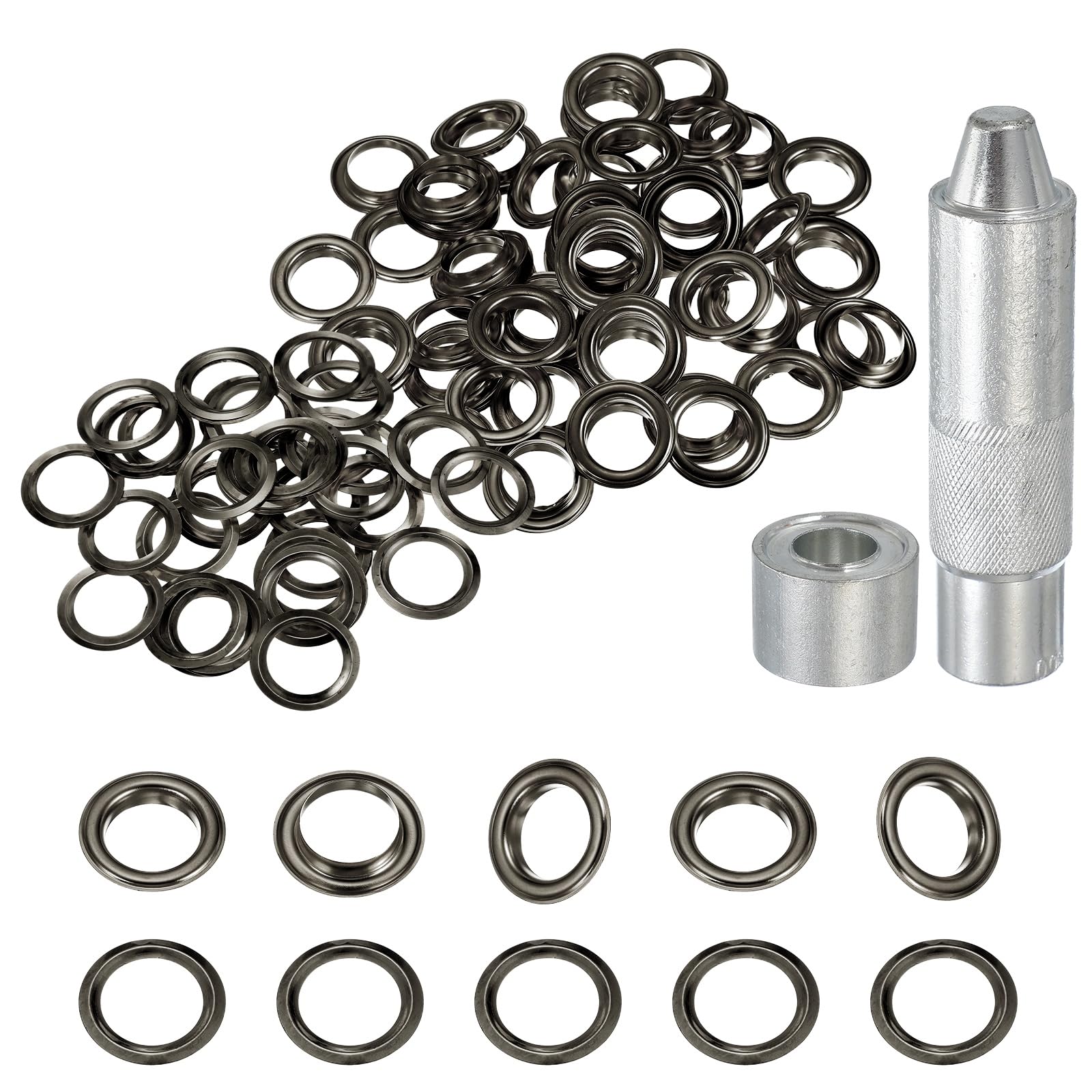 sourcing map 80Set Grommets Eyelets 18mm Copper Eyelets Kit with Washers & Setting Tool for Fabric Curtain Tarps Leather Belt Shoes Bag DIY, Gun Black