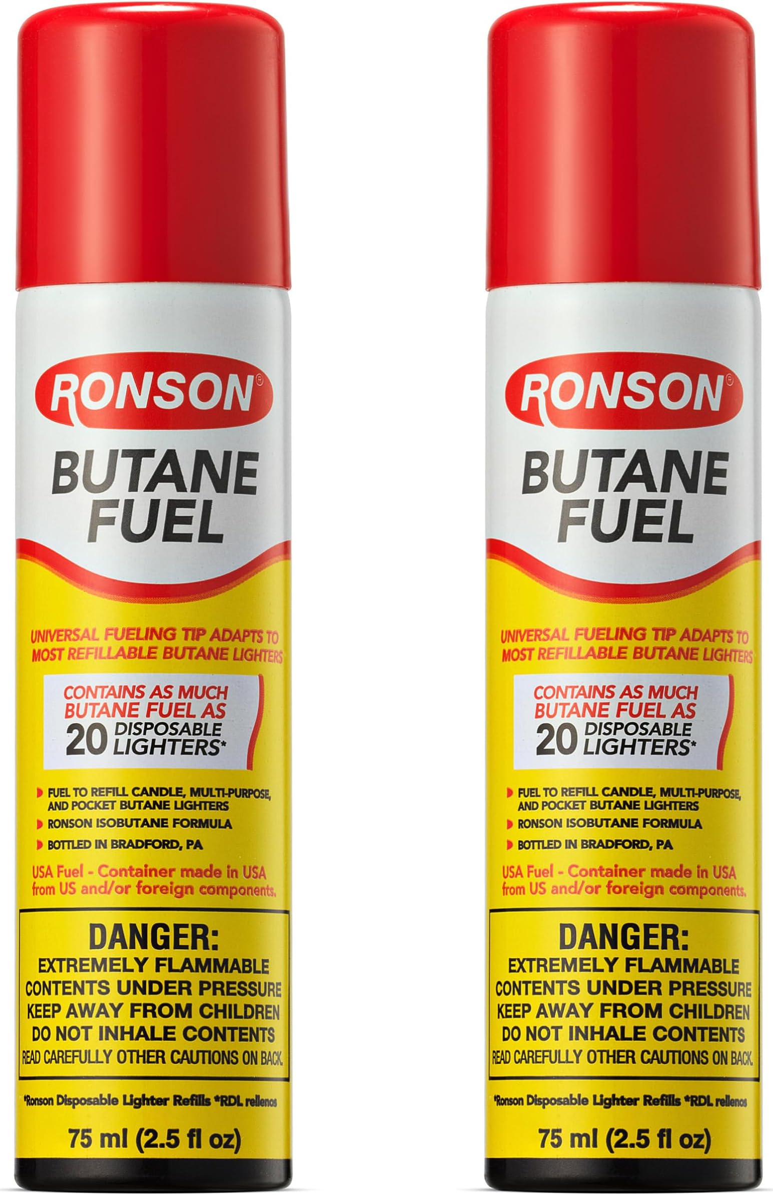 Butane Fuel Refill 75ml – Pack of 2 – Universal Lighter Fluid Refill for Torch, Kitchen, and Utility Lighters – Clean Burning Butane Gas for Refillable Lighters