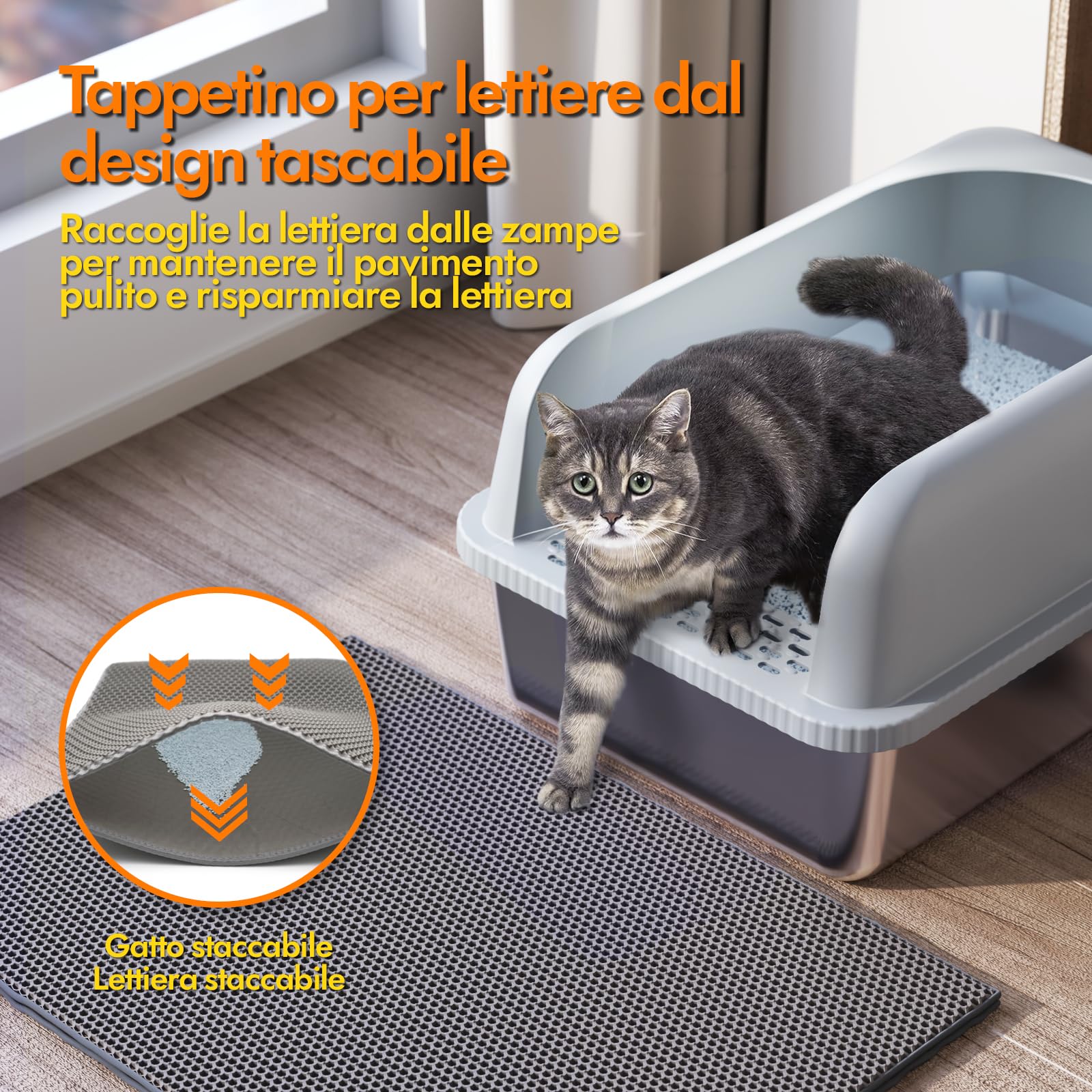 Lettiera Per Gatti Suhaco In Acciaio Inox - Con Coperchio, Paletta E Bordi Alti, Grigio M - Foto 2